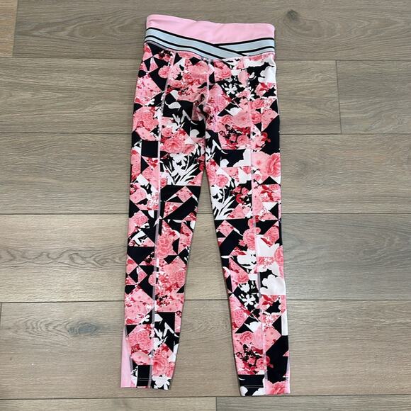 NIKE Girls Pink Black Dri-Fit Floral Abstract Printed Tight Fit Leggings Size L - Picture 3 of 14